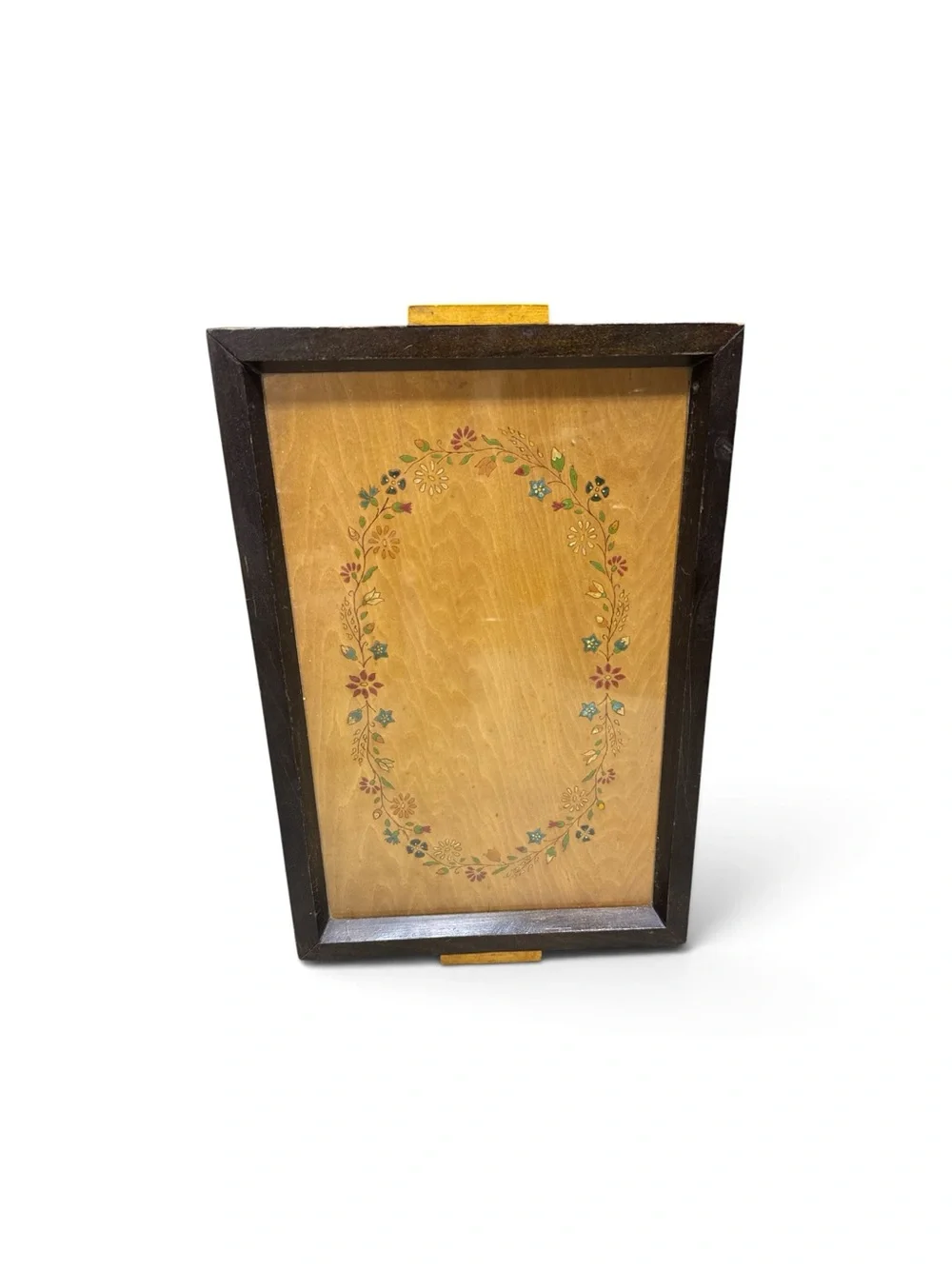 Vintage 1941 Handmade Wooden Serving Tray Floral Inlay Folk Art Rectangular